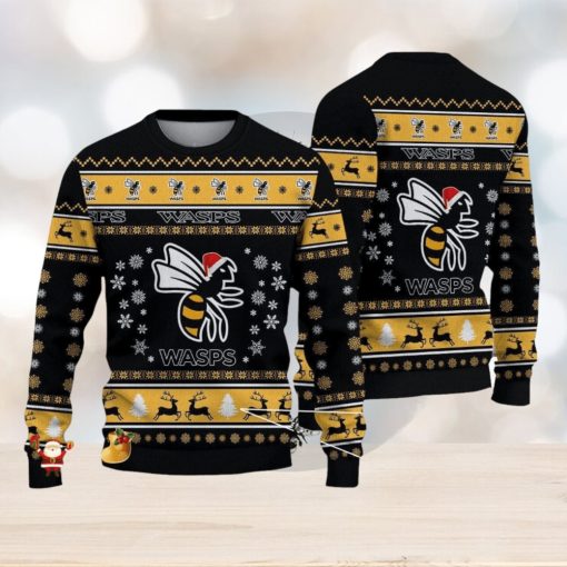 Wasps RFC Premiership Rugby Ugly Christmas Sweaters For Fans Gift Snow Flowers Christmas Tree