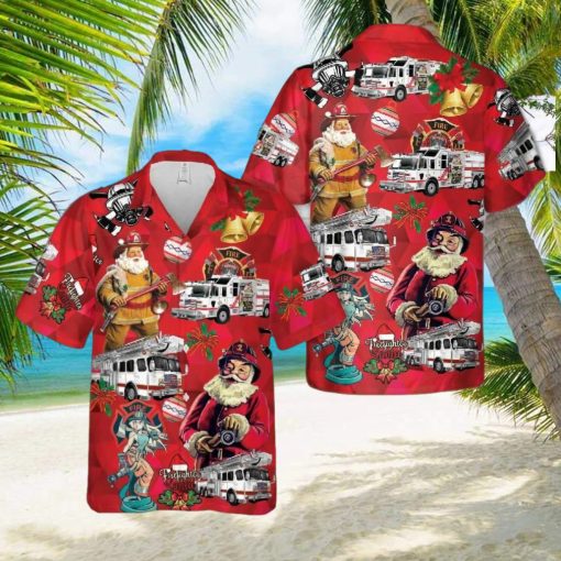 White Fire Truck Christmas Hawaiian Shirt