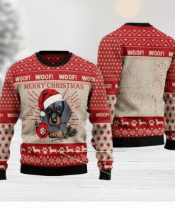 Woof Dachshund Dog Ugly Christmas 3D Sweater Gift For Men And Women