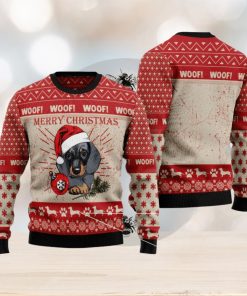 Woof Dachshund Dog Ugly Christmas 3D Sweater Gift For Men And Women