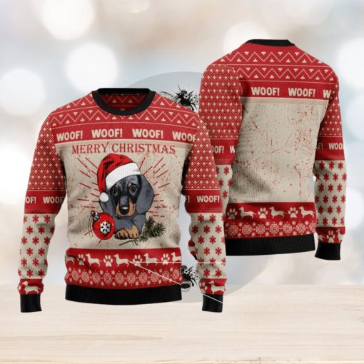 Woof Dachshund Dog Ugly Christmas 3D Sweater Gift For Men And Women