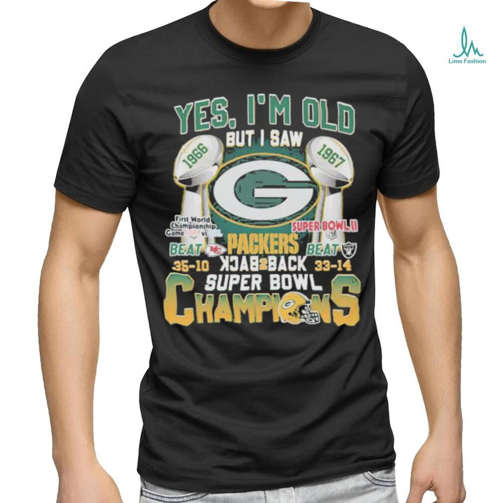 Yes ‘I’m old but I saw Green Bay Packers Beat 35 10 Neat 33 14 back 2 back Super Bowl Champions Shirt Yes ‘I’m old but I saw Green Bay Packers Beat 35 10 Neat 33 14 back 2 back Super Bowl Champions Shirt