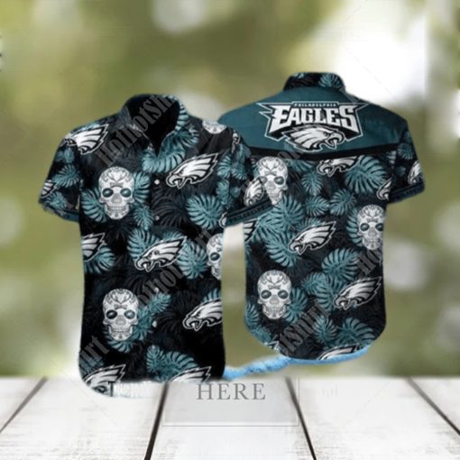 tropical skull nfl philadelphia eagles hawaiian shirt