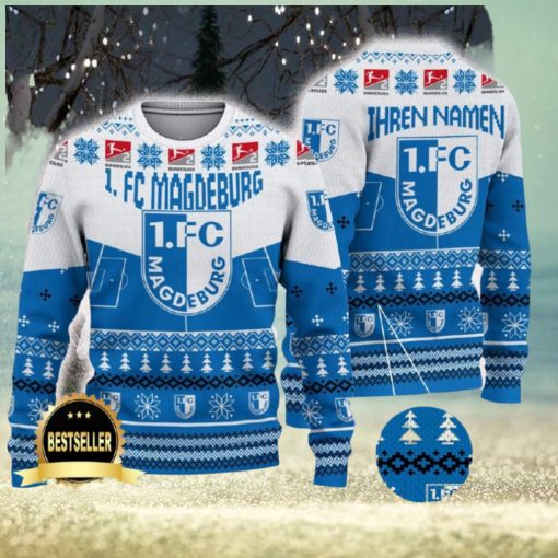 1 FC Magdeburg Ugly Christmas Sweater Logo Custom Name Gift Fans