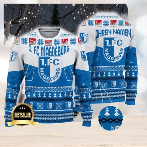 1 FC Magdeburg Ugly Christmas Sweater Logo Custom Name Gift Fans