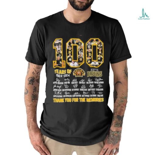 100 year of 1924 2024 Boston Bruins thank you for the memories signatures  shirt