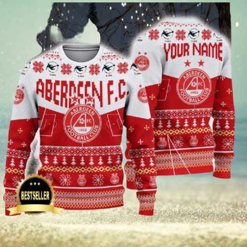 Aberdeen FC Ugly Christmas Sweater Logo Custom Name Gift Fans