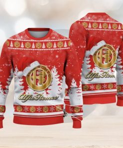 Alfa Romeo Red Logo Wearing Santa Hat Christmas Gift Ugly Christmas Sweater For Car Lover 3D Sweater