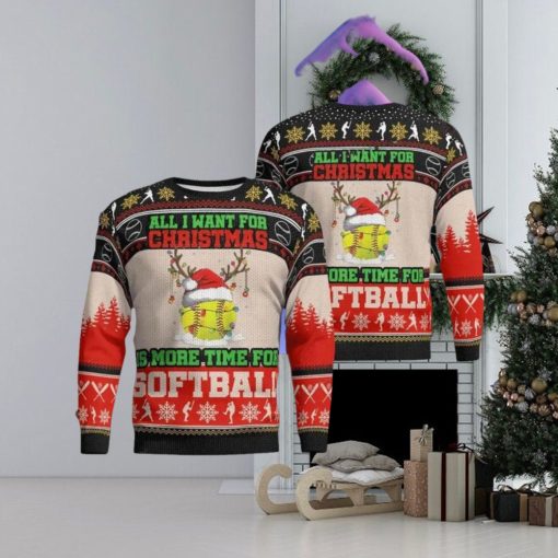 All I Want For Christmas Is More Time For Softball Ugly Christmas Sweater Style Gift For Men And Women