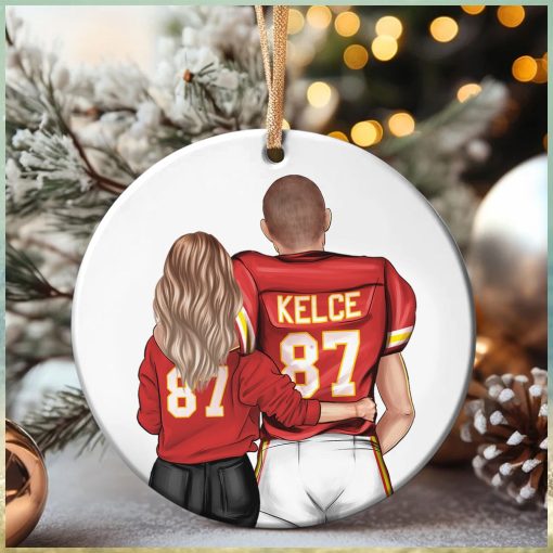 American Football Couple Ceramic Circle Ornament