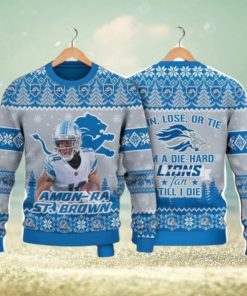 Amon Ra St. Brown Detroit Lions I Am A Die Hard Lions Fan Till I Die NFL Christmas Ugly Sweater