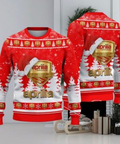 Aprilia Logo Wearing Santa Hat Christmas Gift Ugly Christmas Sweater For Car Lover 3D Sweater