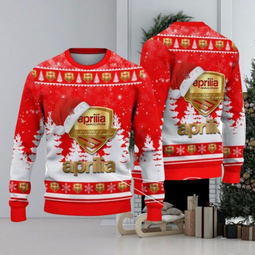 Aprilia Logo Wearing Santa Hat Christmas Gift Ugly Christmas Sweater For Car Lover 3D Sweater