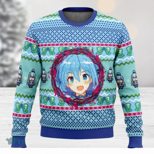 Aqua KonoSuba Sweater Xmas Funny All Over Print Gift For Fans Ugly Christmas