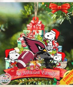 Arizona Cardinals Snoopy And NFL Sport Ornament Personalized Your Family Name
