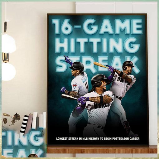 Arizona Diamondbacks Ketel Marte 16 Game Hitting Streak Home Decor Poster Canvas