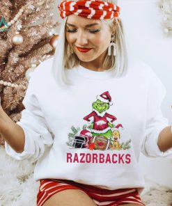 Arkansas Razorbacks Grinch and Max dog funny Christmas shirt, hoodie, sweater, long sleeve and tank top Arkansas Razorbacks Grinch and Max dog funny Christmas shirt