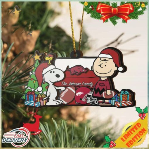 Arkansas Razorbacks Snoopy Christmas NCAA Ornament Custom Your Family Name