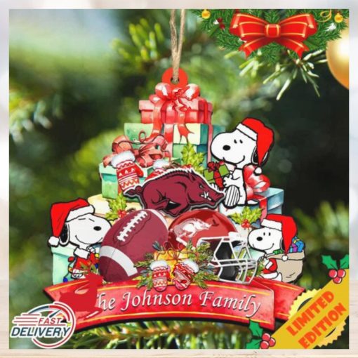 Arkansas Razorbacks Snoopy Christmas NCAA Ornament Personalized Your Family Name