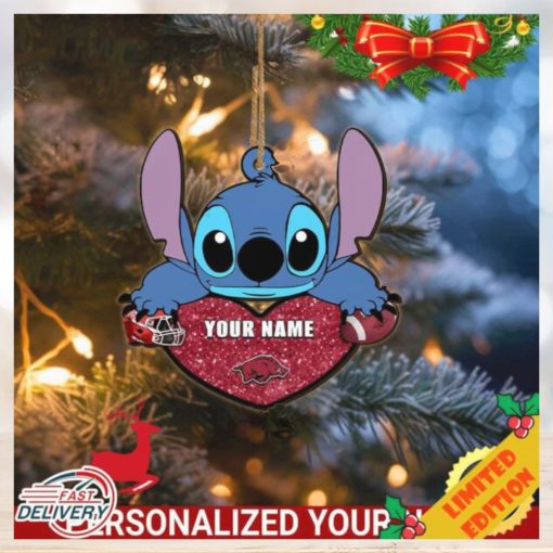 Arkansas Razorbacks Stitch Custom Name Ornament NCAA And Stitch With Heart Ornament