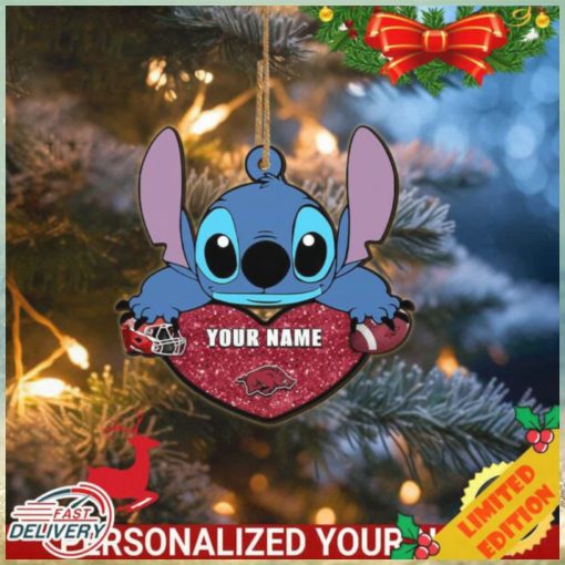 Arkansas Razorbacks Stitch Custom Name Ornament NCAA And Stitch With Heart Ornament