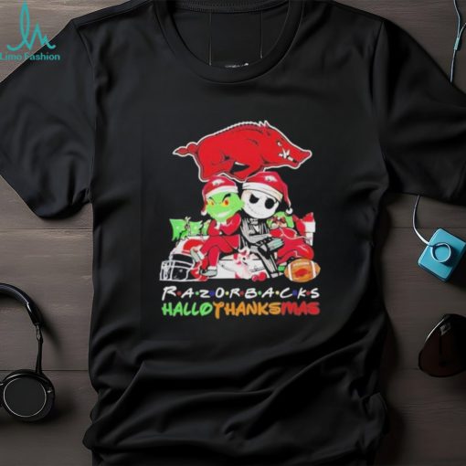 Arkansas Razorbacks T Shirt Grinch Jack Skellington Hallothanksmas