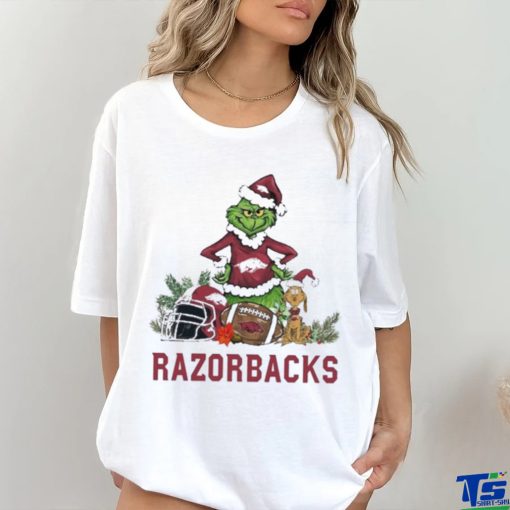 Arkansas Santa Grinch And Santa Dog Christmas Shirt