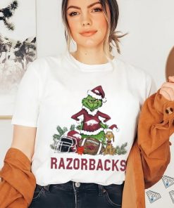 Arkansas Santa Grinch And Santa Dog Christmas Shirt