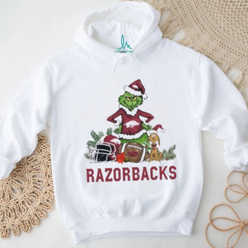 Arkansas Santa Grinch And Santa Dog Christmas Shirt