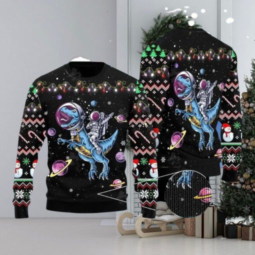 Astronauts Ride Rex In Space With The Planet Ugly Christmas Sweater Gift For Men And Women