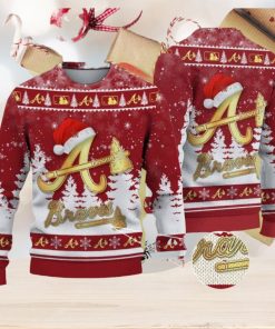 Atlanta Braves Logo Golden Fans Santa Hat Tree Ugly Christmas Sweater