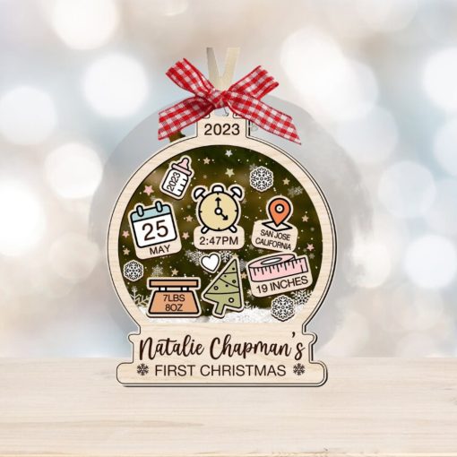 Baby Birth Stats Christmas Ornament, Custom Baby’s First Christmas Ornament, Baby Shaker Ornament, Christmas 4D Ornament, Baby Keepsake