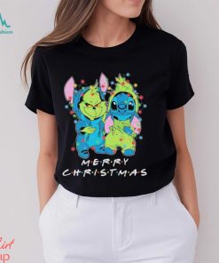 Baby Grinch and baby Stitch merry christmas light shirt