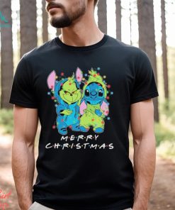 Baby Grinch and baby Stitch merry christmas light shirt