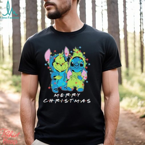 Baby Grinch and baby Stitch merry christmas light shirt