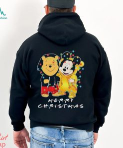 Baby Pooh and baby Mickey mouse merry christmas light shirt