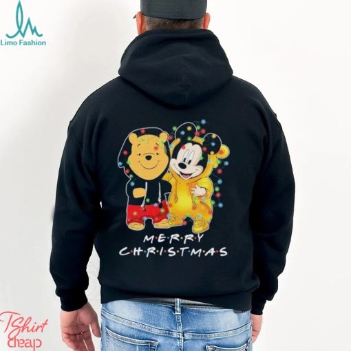 Baby Pooh and baby Mickey mouse merry christmas light shirt