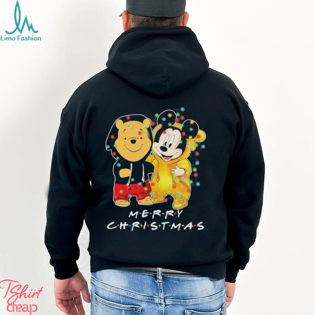 Baby Pooh and baby Mickey mouse merry christmas light shirt Baby Pooh and baby Mickey mouse merry christmas light shirt