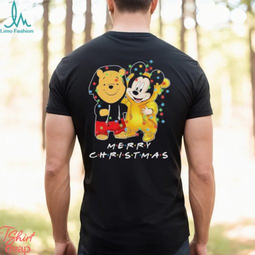 Baby Pooh and baby Mickey mouse merry christmas light shirt