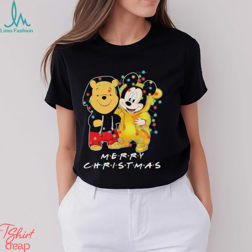 Baby Pooh and baby Mickey mouse merry christmas light shirt Baby Pooh and baby Mickey mouse merry christmas light shirt