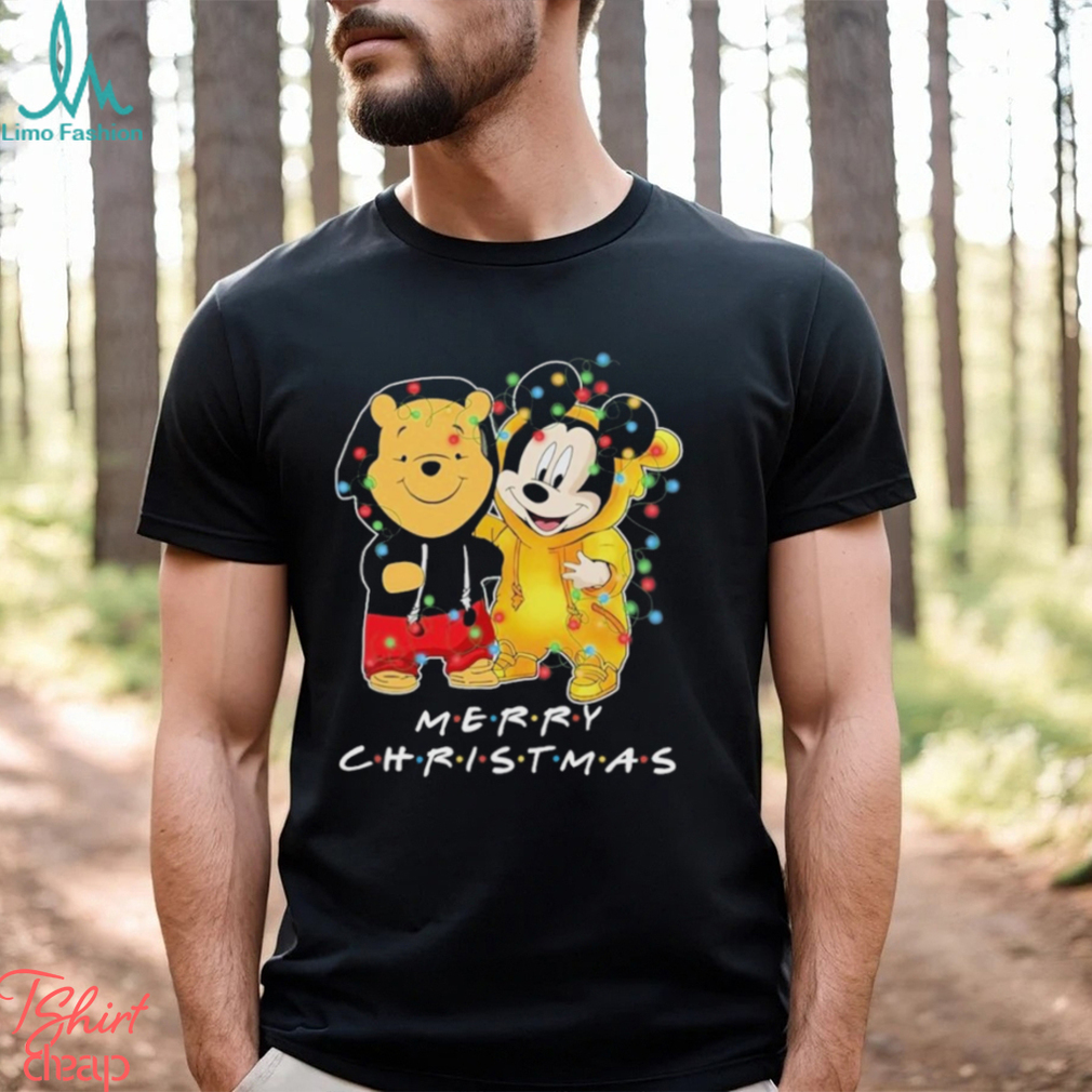 Baby Pooh and baby Mickey mouse merry christmas light shirt Baby Pooh and baby Mickey mouse merry christmas light shirt