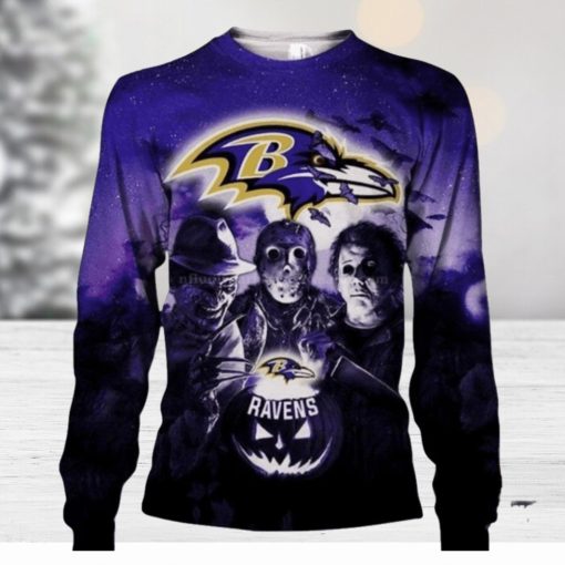 Baltimore Ravens Horror Movie Halloween Ugly Christmas Sweaters