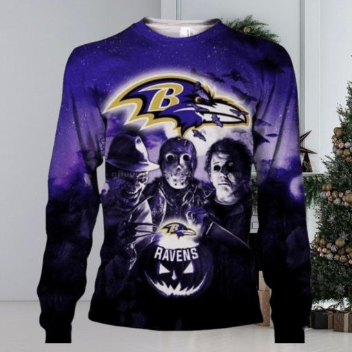 Baltimore Ravens Horror Movie Halloween Ugly Christmas Sweaters