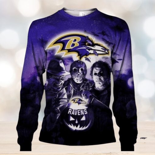 Baltimore Ravens Horror Movie Halloween Ugly Christmas Sweaters