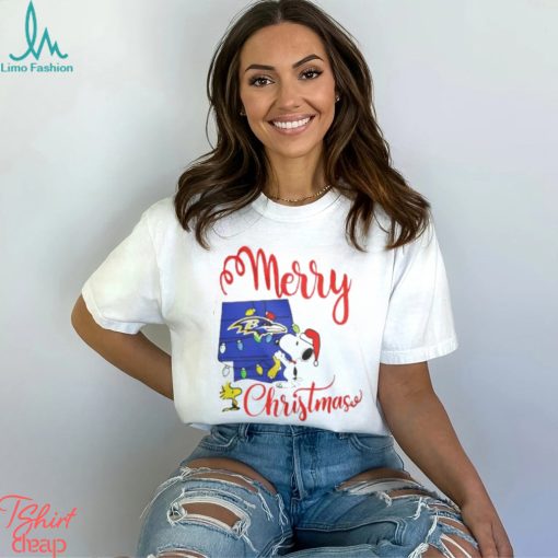 Baltimore Ravens Snoopy And Woodstock Merry Christmas Shirt