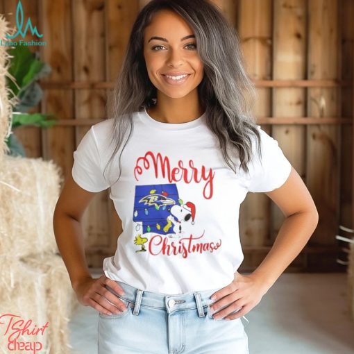 Baltimore Ravens Snoopy And Woodstock Merry Christmas Shirt