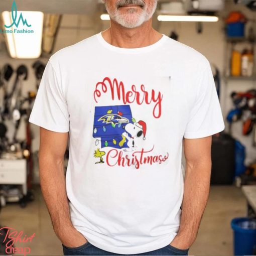 Baltimore Ravens Snoopy And Woodstock Merry Christmas Shirt