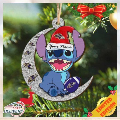 Baltimore Ravens Stitch Ornament NFL Christmas And Stitch With Moon Ornament