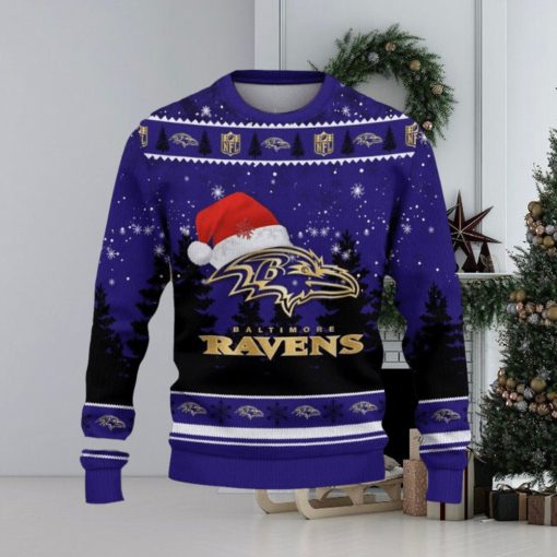 Baltimore Ravens Ugly Christmas Sweater Tree Santa Hat Car For Fans Gift Familys Holidays