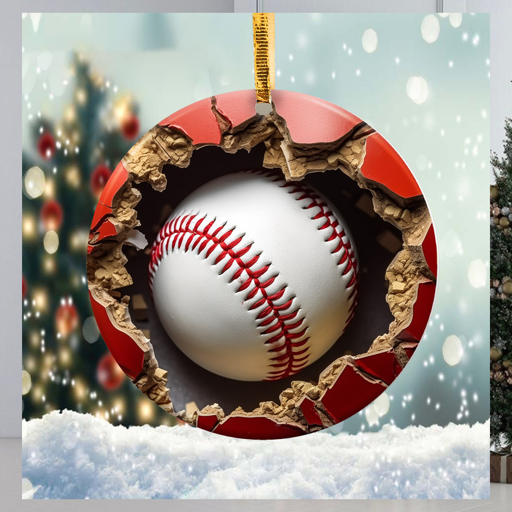 Baseball Breaking Wall Christmas Ornament Baseball Breaking Wall Christmas Ornament